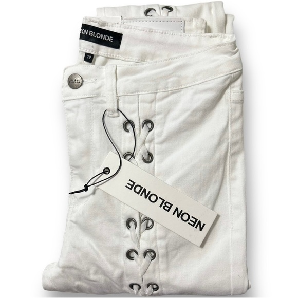 Neon Blonde Blondie White Mid Rise Skinny Tie Up Jean Womens Size 29 - Picture 2 of 7